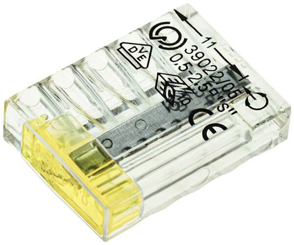 Verbindungsklemme Woertz 5P 0.5…2.5mm² gelb transparent