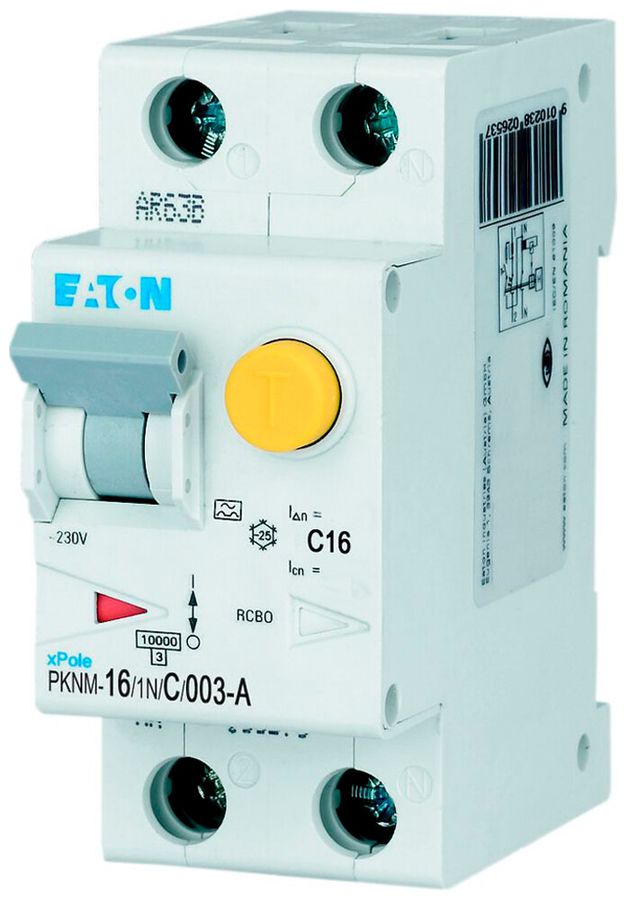 Disjoncteur différentiel Eaton PKNM-16/1N/C 2P 230V C 16A 0.03A A 2UM 10kA