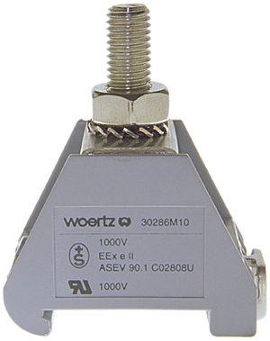 Borne de passage joignable Woertz 150mm² 285A 750V boulon 1×1 rail DIN 35mm gr
