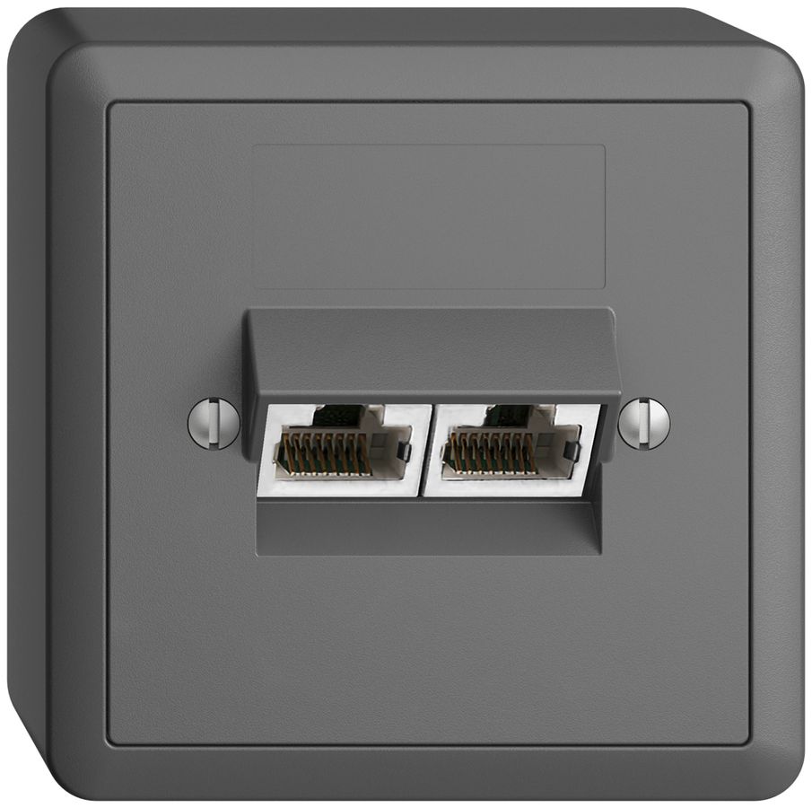 AP-Dose 2×RJ45/s 4P getr. EDIZIOdue dunkelgrau, ITplus