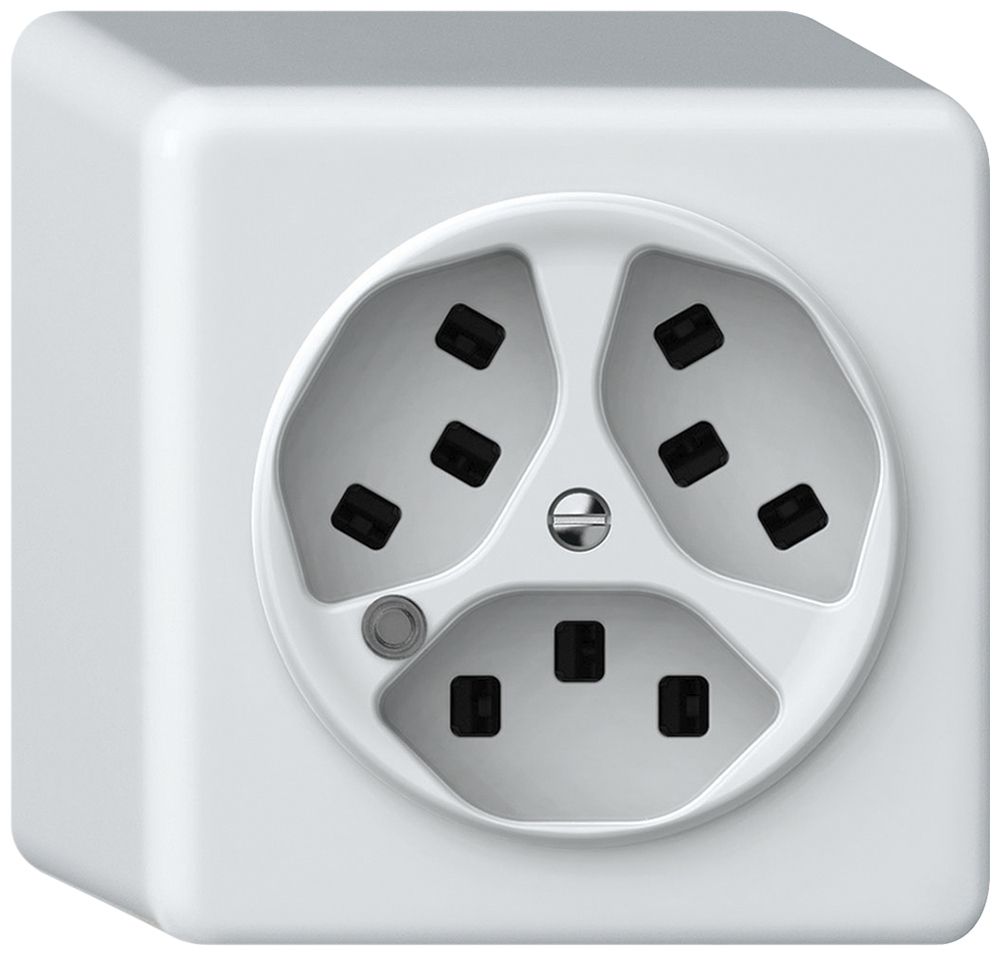 AP-Steckdose origin 3×Typ 23 bel.grün 16A 230V 88×88×54mm weiss