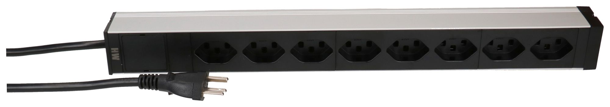 Prise multiple 19" MH maxCONNECT 8×T23 1HE 3×1.5mm² 3m noir/aluminium
