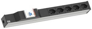 Steckdosenleiste 19" BACHMANN 5×T23 3m mit FI-Schutzschalter 1HE schwarz