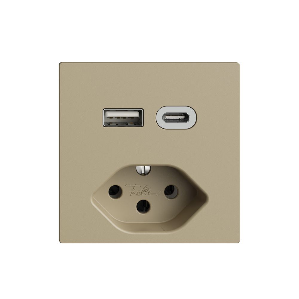 Prise USB type A+C + type 13 Feller EDIZIOdue F 230V 3000mA sand