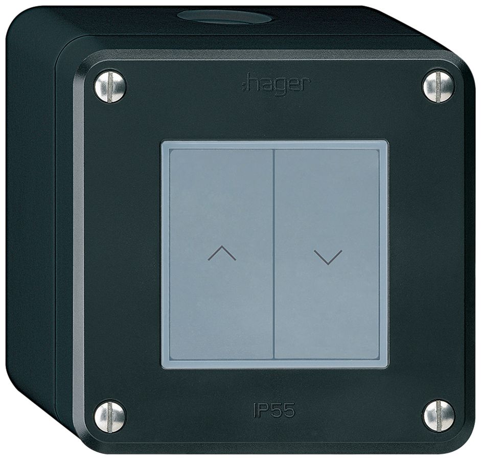 Poussoir pour stores KNX AP Hager BA robusto Q double 86×86mm noir