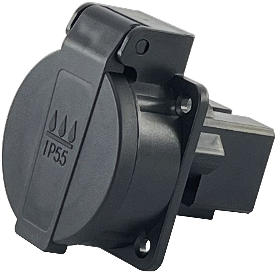 EB-Steckdose T23, 250V, 16A, IP55, Klappdeckel, schwarz