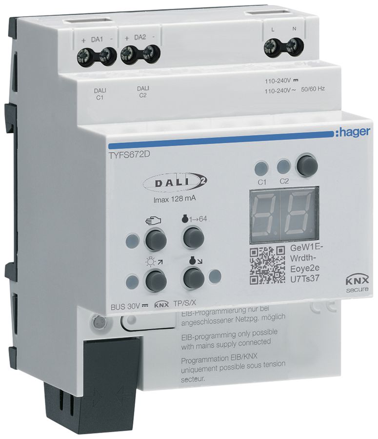 Gateway KNX/DALI AMD Hager TYFS672D, 2-canali 2×64 partecipanti, Tunable White