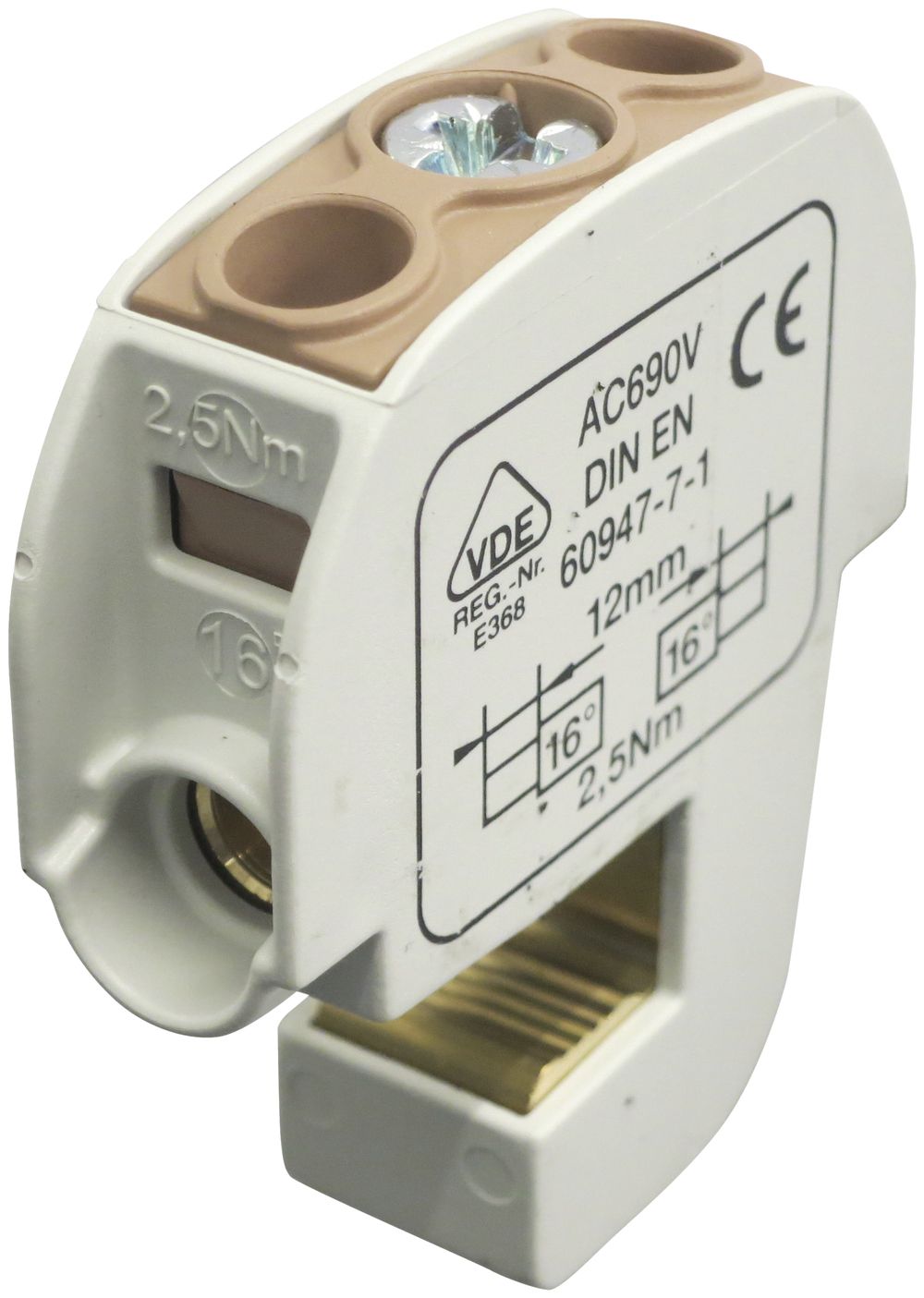 Verteilerblock Typ SA 2×16mm² 100A CU braun