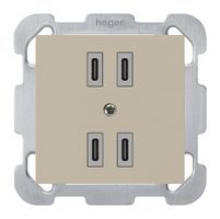 UP-USB-Ladesteckdose Hager kallysto 2×C-C 2×20W oder 4×10W 5V 77×77mm beige