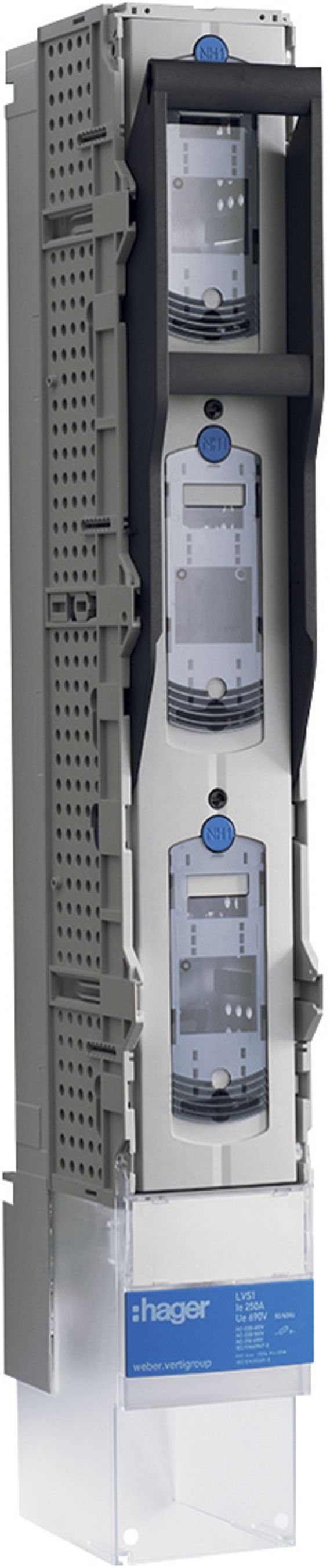 Réglette HPC weber.vertigroup 3P DIN1 250A rail 185mm raccord à vis M12