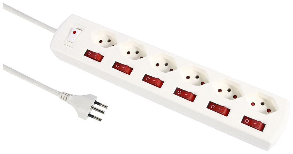 Presa multipla 10A con interruttore ACC/CHIUS 6×T13 bianco