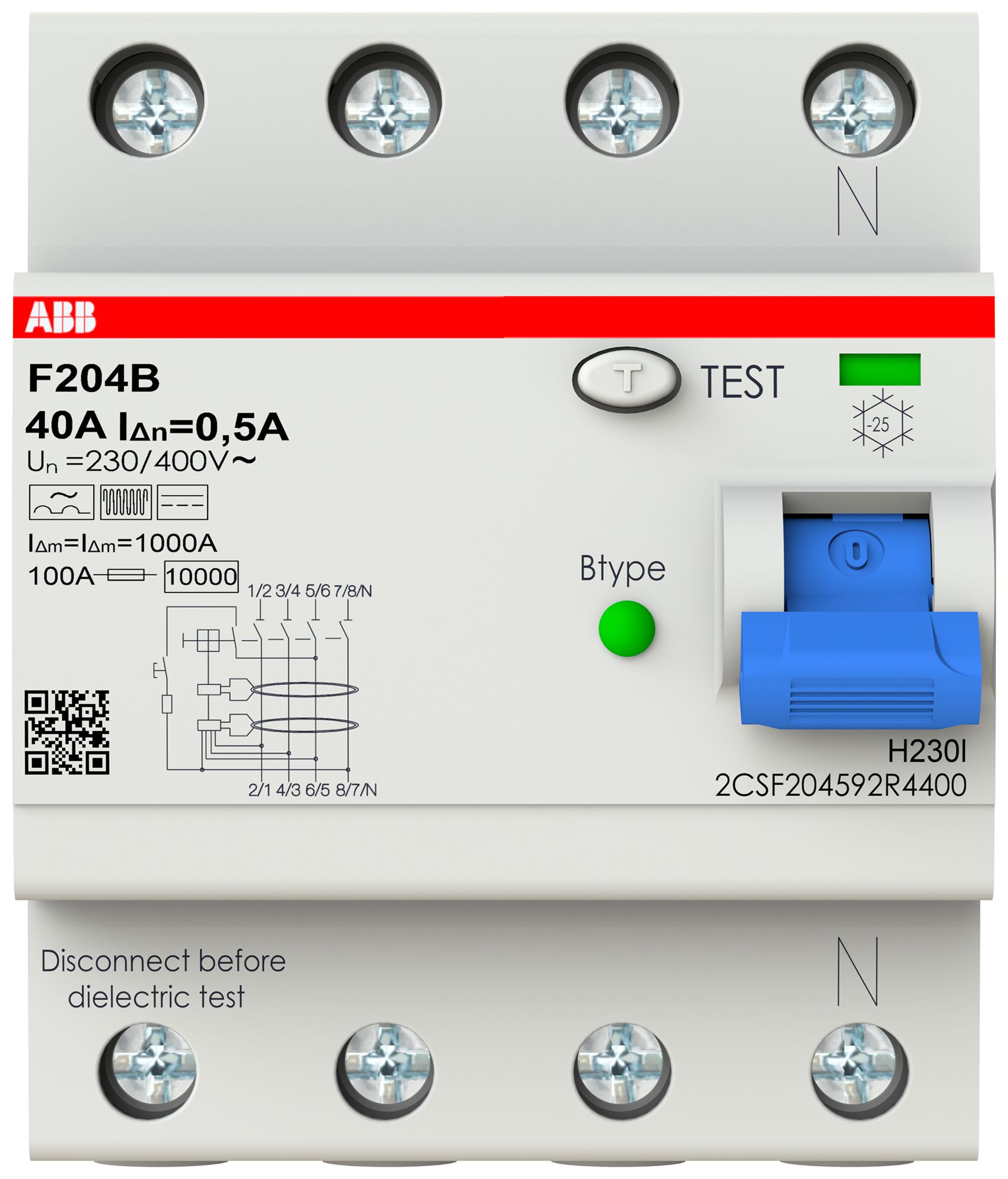 Interrupteur différentiel ABB proM compact 4P 40A 500mA type B légèrem.retardé