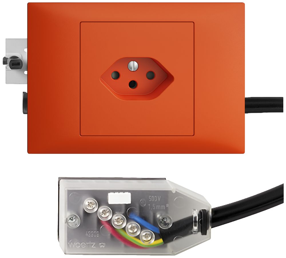 EB-Steckdose EDIZIOdue T13 L2 45…69mm orange für Flachkabel Technofil