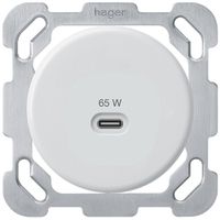 UP-USB-Ladesteckdose Hager basico Typ C 65W 3250mA m.Besfestigungsplatte weiss