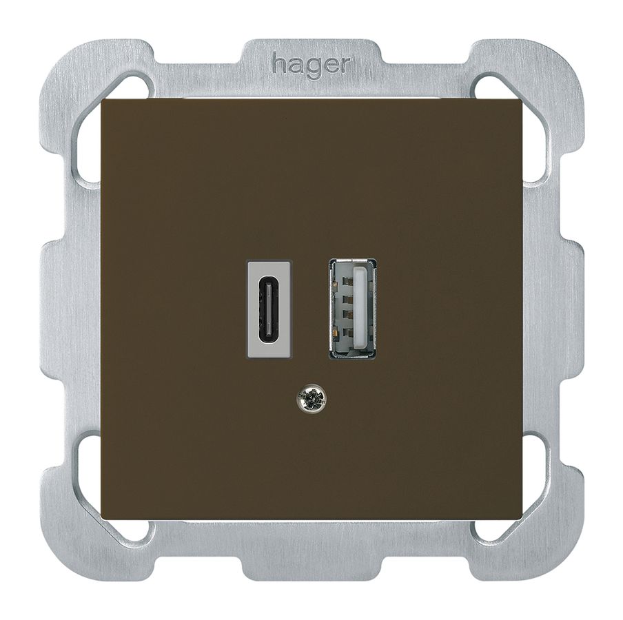 Prise de charge USB ENC kallysto 18W PD 1×type A 1×type C plaque d.fixation brun