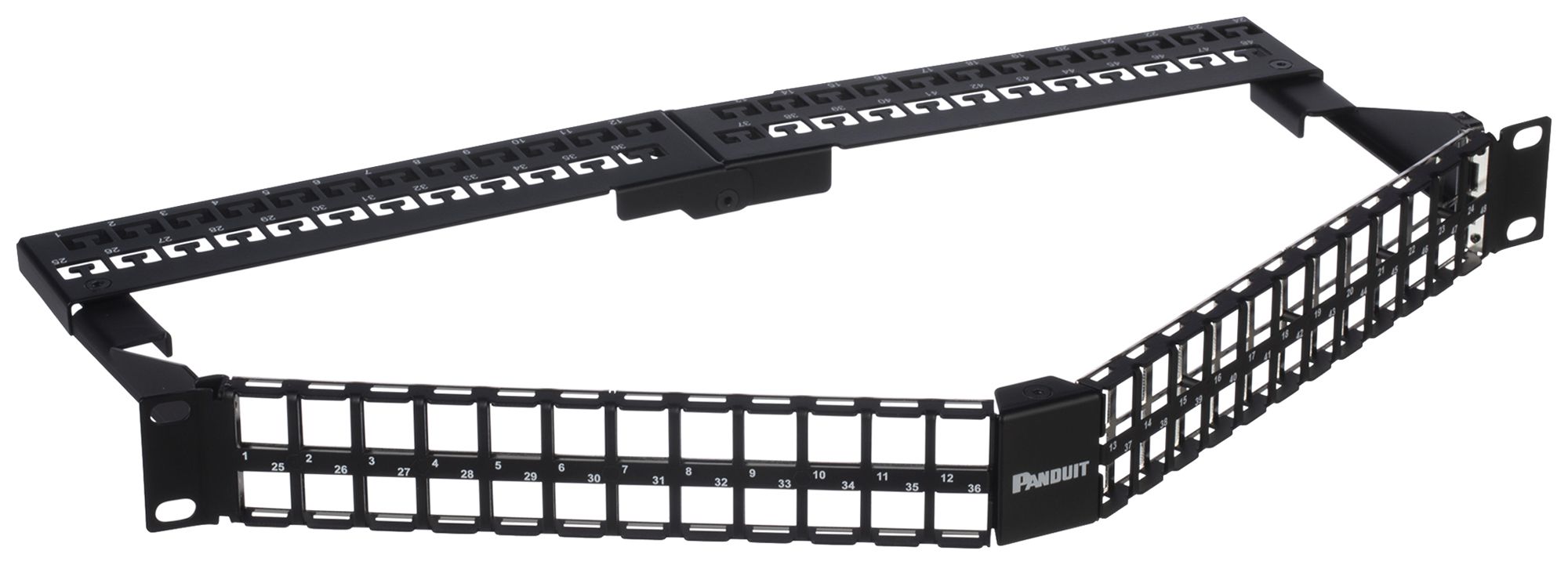 Patchpanel Panduit 48-Port Keystone 2HE, abgewinkelt, schwarz