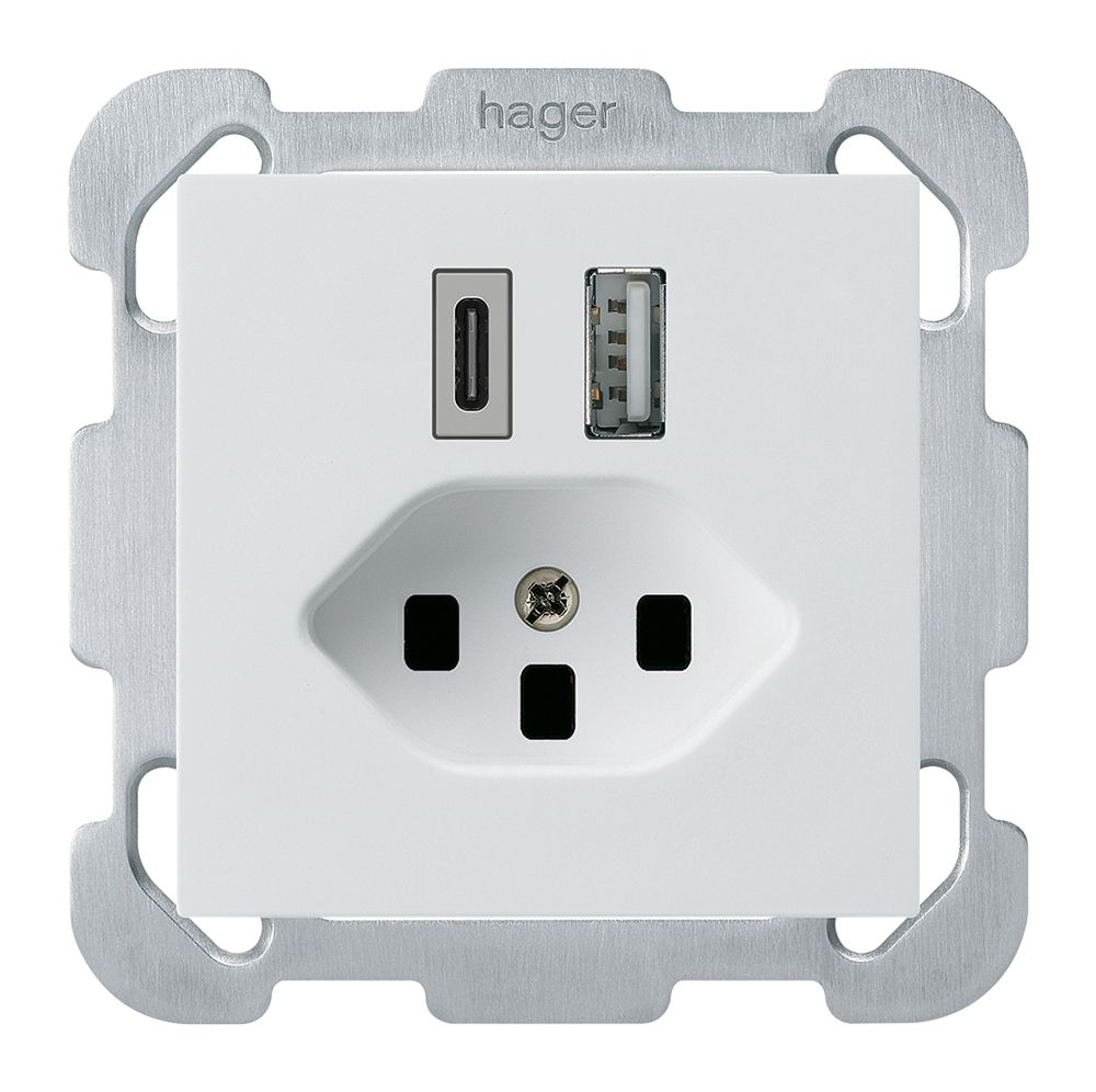 Prise de charge USB ENC kallysto 18W PD 1×type A 1×type C T23 plaque fix. blanc