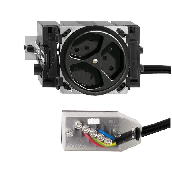 EB-Steckdose FH 3×T13 schwarz 49…69mm für Flachkabel Technofil