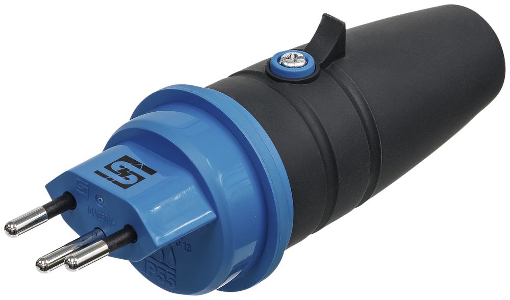 Stecker Steffen T13 IP55 10A 250V, anthrazit/hellblau