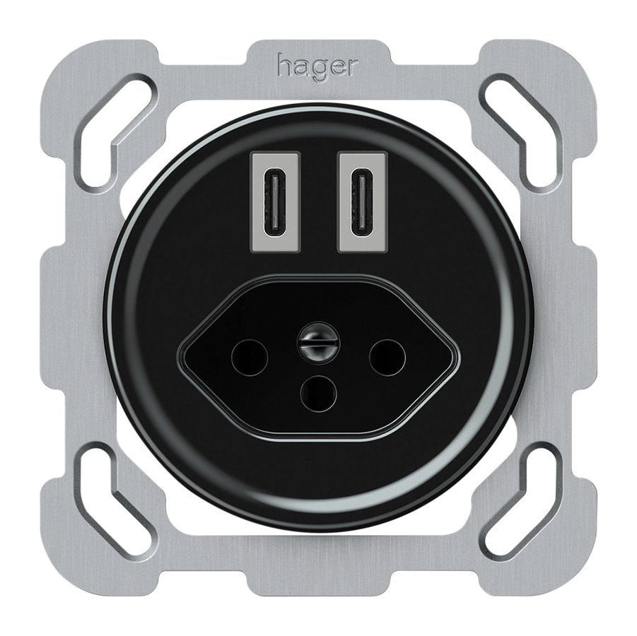 Presa di carica USB INC origin 2×USB-C 3000mA 5V con tipo 13 nero