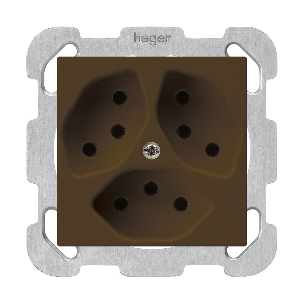 UP-Steckdose kallysto 3×T13 braun mit Befestigungsplatte