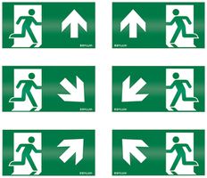 Jeu de pictogrammes ESYLUX SLC 25m flèche hd/hg/bd/bg/h/h 145×290mm