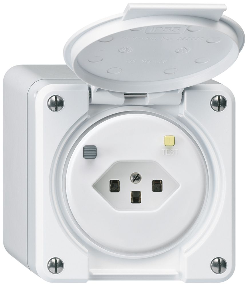 AP-FI-Steckdose robusto T23 30mA weiss