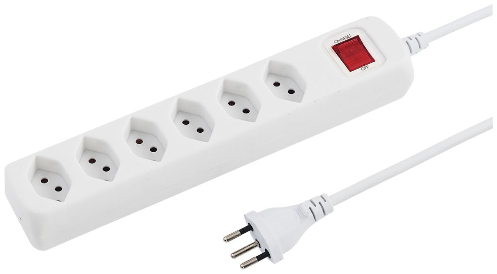 Presa multipla STEBA POWER EASY 6×T13 con prot.bamb.+int.1.5m bianco