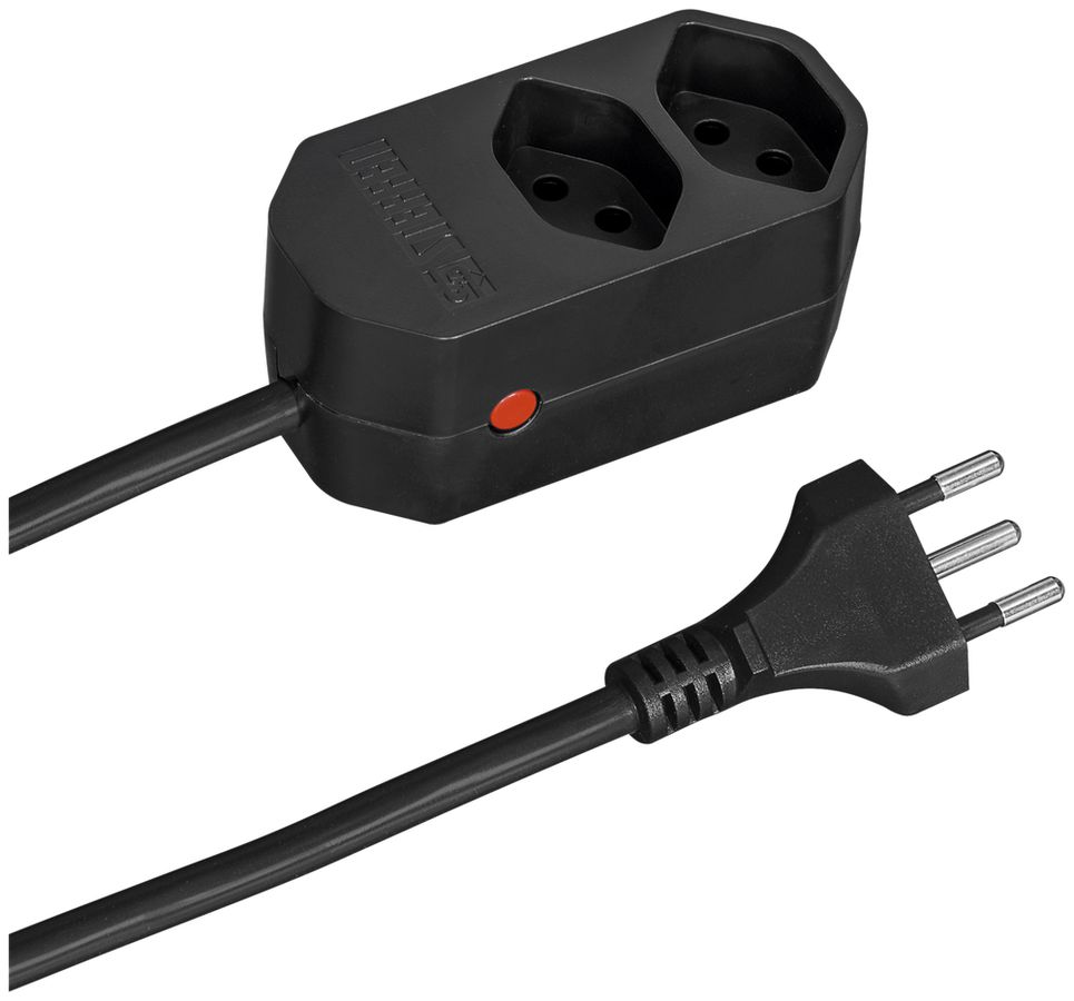 Presa multipla COMPACT 1.5m 2×T13 bottone reset, nero