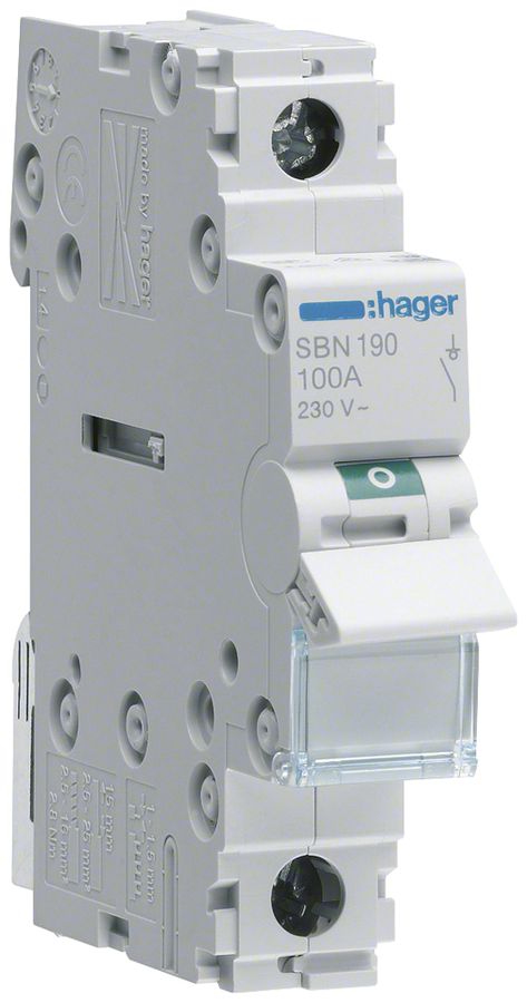 REG-Ausschalter Hager 100A 230V 1 Schliesser 0 Öffner 0 Wechsler 1TE