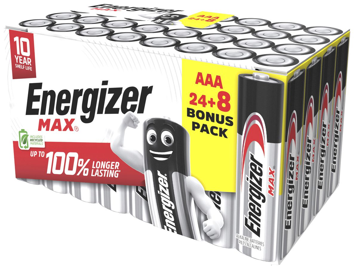 Batteria alcalina Energizer Max Micro (AAA) LR03, 1.5V, scat.d.32pezzi