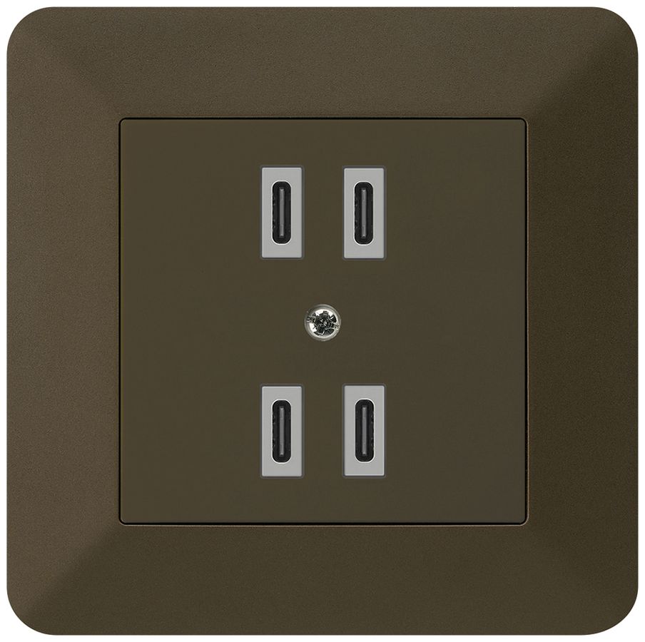 Prise de charge USB ENC Hager kallysto.trend 2×C-C 2×20W/4×10W 5V 94×94mm brun