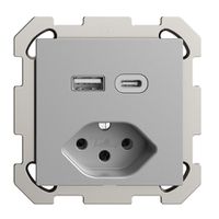 Prise ENC USB type A+C + type 13 Feller EDIZIOdue FM 230V 3000mA silver