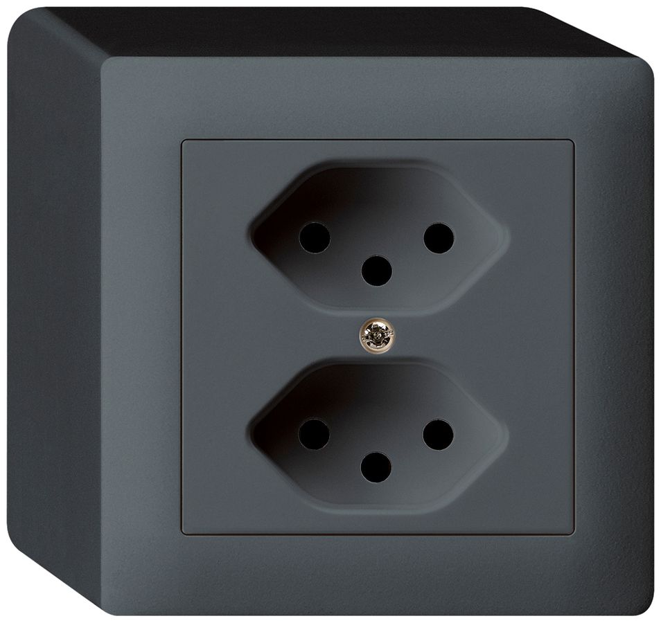 AP-Steckdose kallysto 2×T13 anthrazit mit Kinderschutz