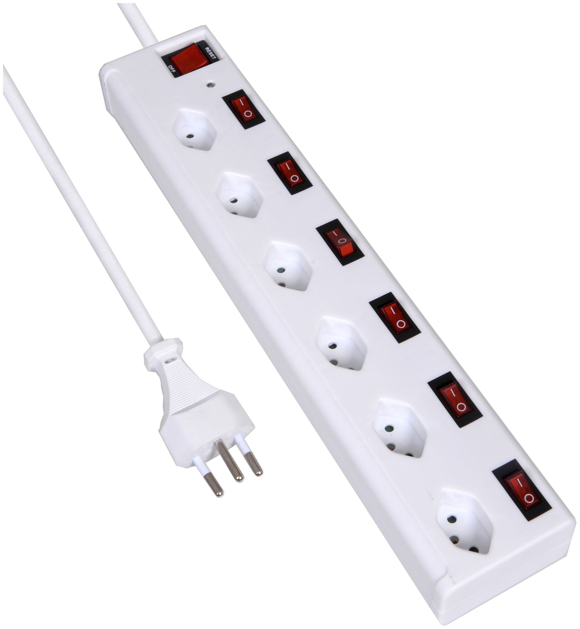 Prise multiple Plus 6×T13 2.0m câble sécurité enfants interrupteur blanc