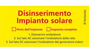 Warnaufkleber Swissolar "Ausschaltung Solaranlage" Italienisch