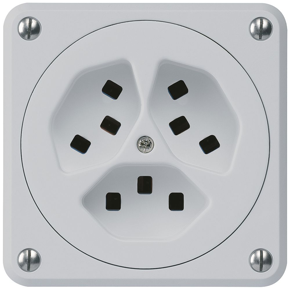 Steckdose Hager robusto, 3×T23, A, grau