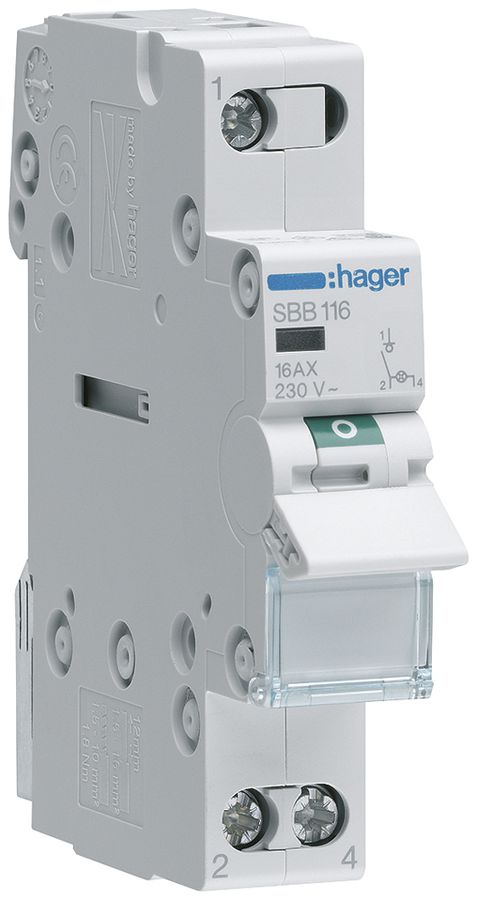 REG-Ausschalter Hager SBB 16A 230V 1 Schliesser 0 Öffner 1 Wechsler
