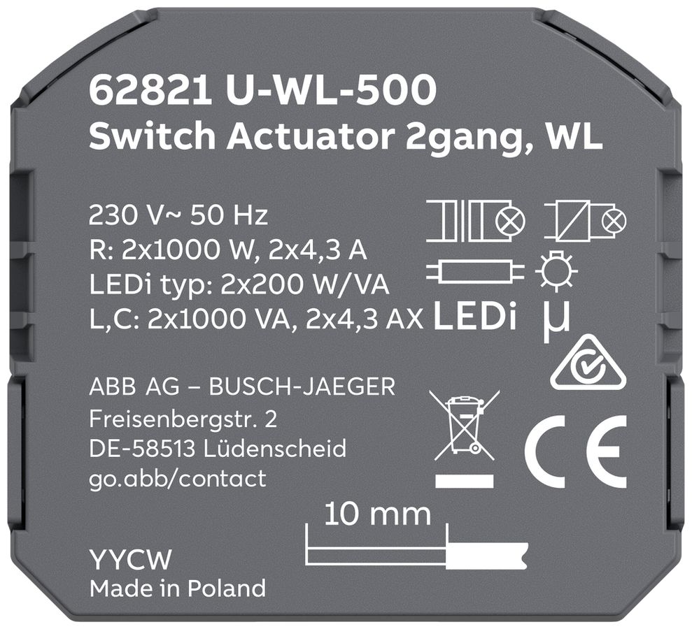 EB-RF-Schaltaktor ABB free@home wireless 2-Kan 4.3A 207…253V 2×DI