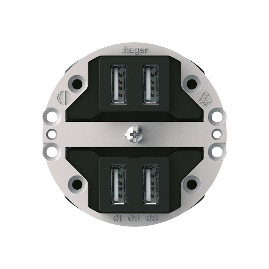 Inserto per presa 4×USB Hager montaggio E 2400mA