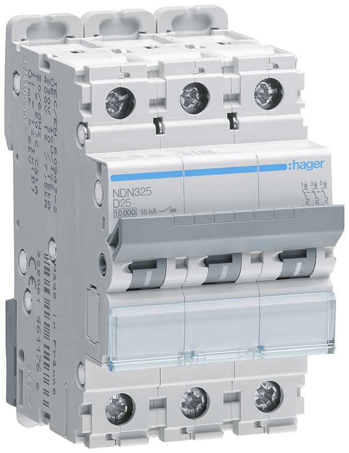 Leitungsschutzschalter Hager MCB 3P 415V Typ D 25A Icn 10kA Icu 15kA 3TE