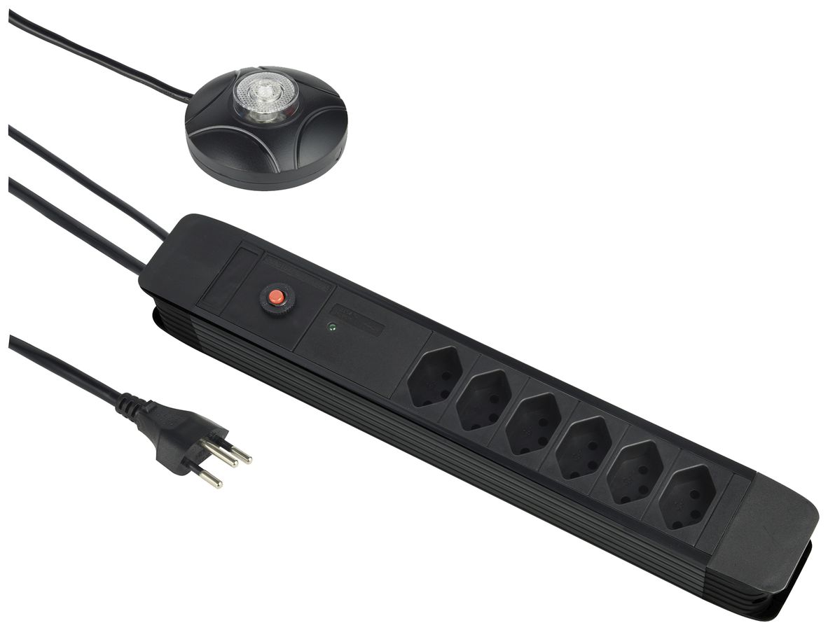 Presa multipla PRINCIPIO+ 6×tipo 13 verticale cavo 3m interruttore esterno nero