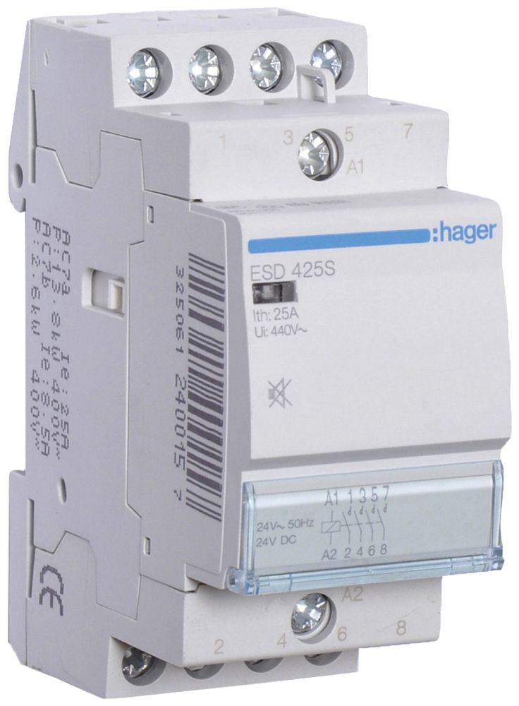 REG-Schütz Hager 24VAC 4 Schliesser 0 Öffner 25A brummfrei 2TE