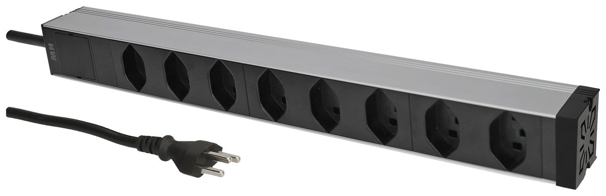 Prise multiple 19" MH maxCONNECT 8×T23 1UH Td 3×1.5mm² 3m noir/aluminium