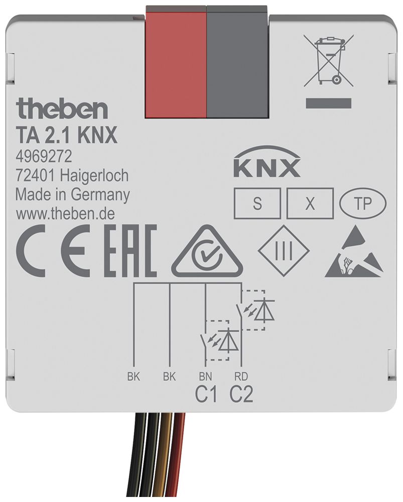 EB-Ein-/Ausgangs-Modul KNX Theben TA 2.1 2-Kanal 5VUC 38×37.3×12.4mm