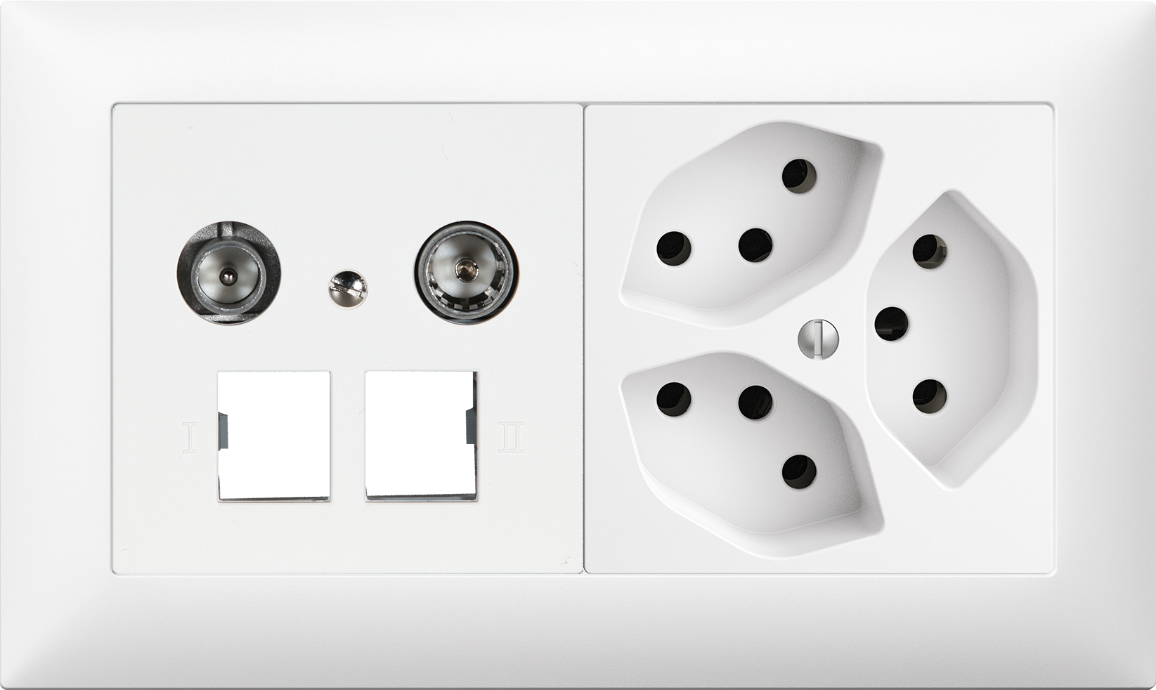 UP-Kombination Edue 1x2, 2xRJ45 11dB + Steckdose 3×T13 ws