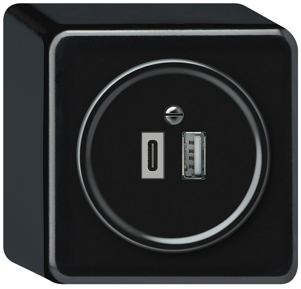 AP-USB-Ladesteckdose origin 1×USB-A 1×USB-C 3000mA 5V schwarz