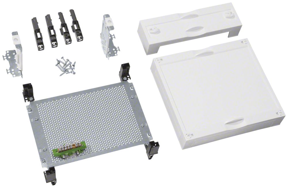 Kit Hager univers N 300×250mm avec plaque de montage perforée+borne PE pour VDI