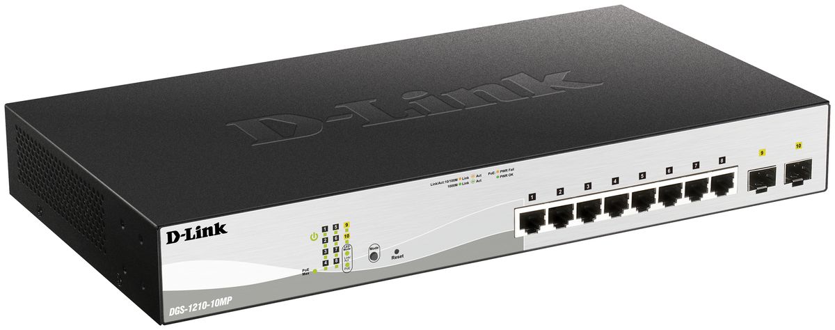 Switch D-Link DGS-1210-10MP/E, 10-port smart managed Layer2/3 Gigabit PoE+