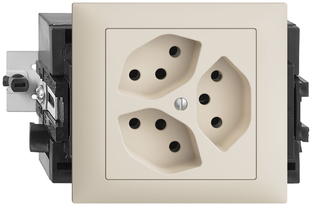 EB-Steckdose EDIZIOdue 3×T13 3×S 49…69mm crema